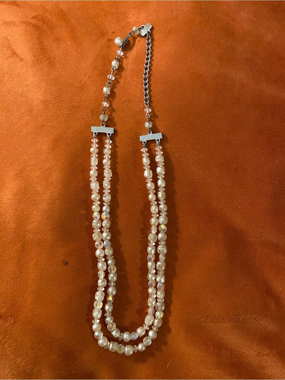 Vintage Double-Strand Pearl and Crystal Necklace - Ivory